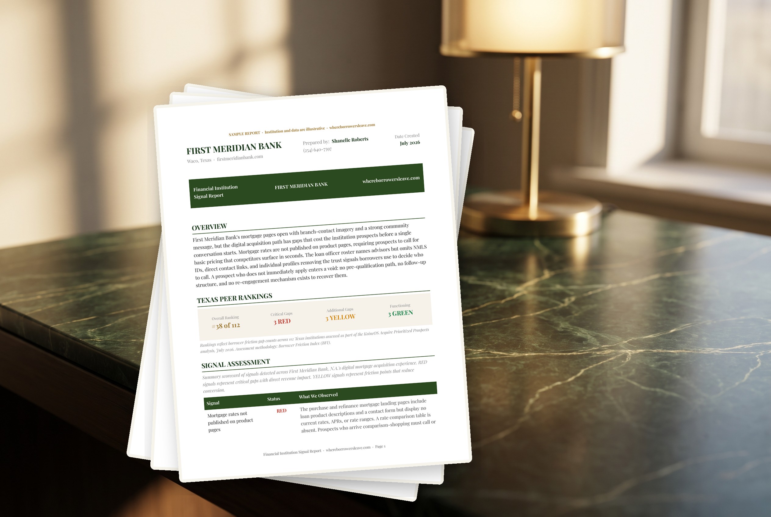 Printed Signal Report pages on a desk